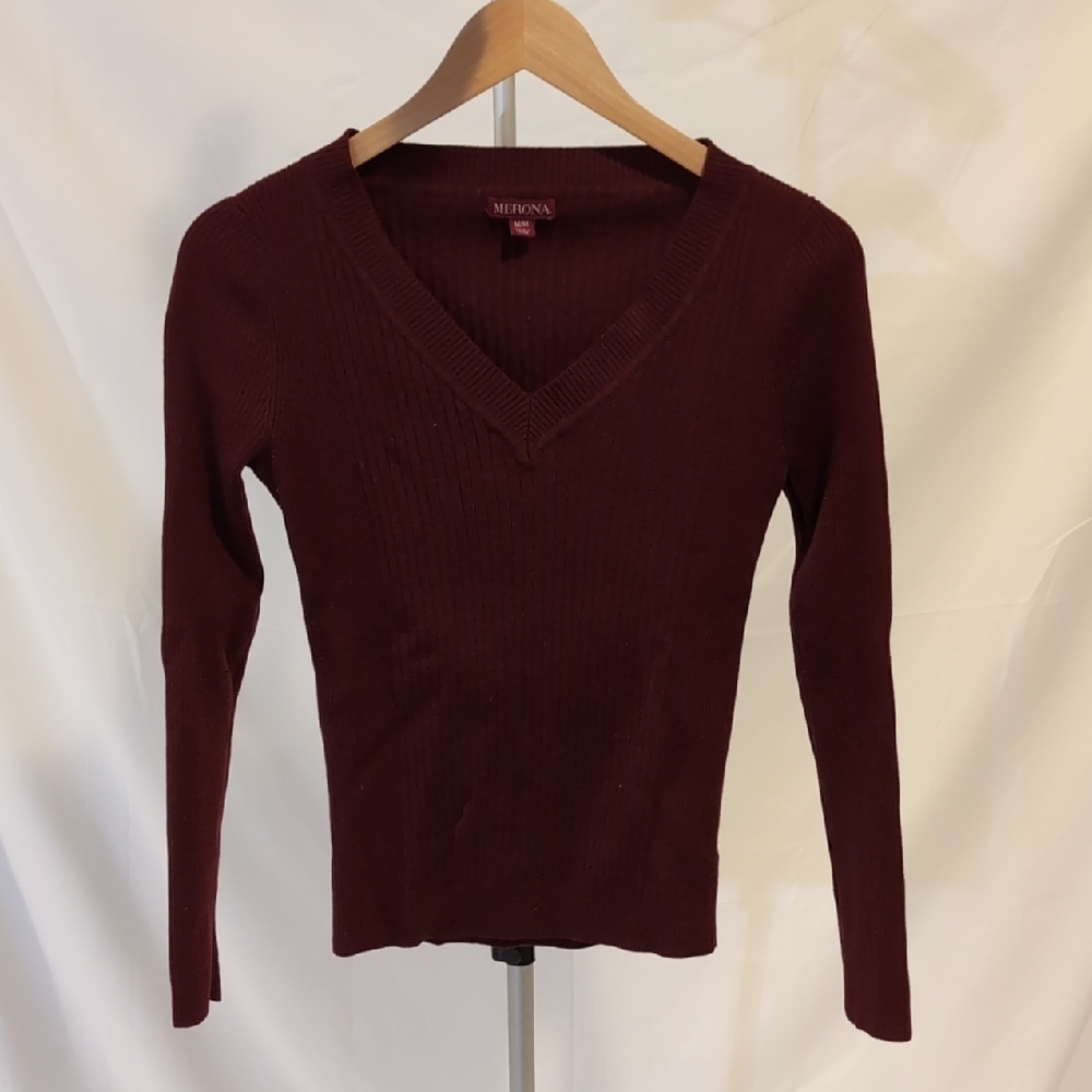 Quality Burgundy V-Neck Sweater